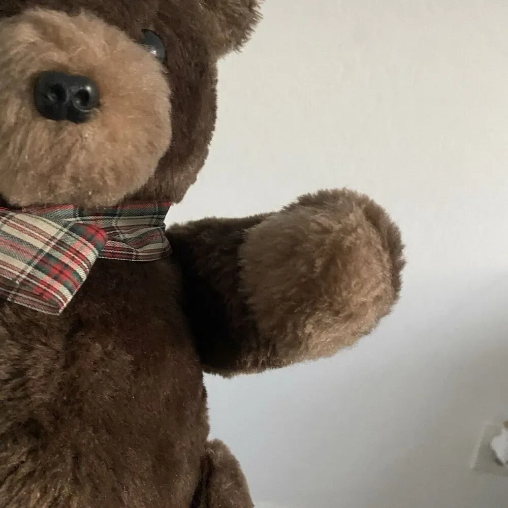 RUSS Stuffed JAX TEDDY BEAR FAUX FUR Plush Brown Animal Plaid Bow Toy